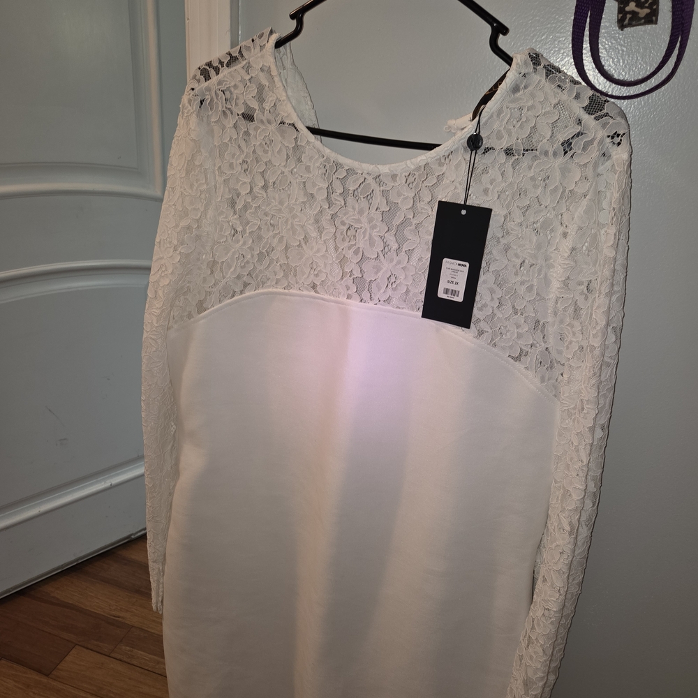 Fashion Nova White Lace Long Sleeve Dress